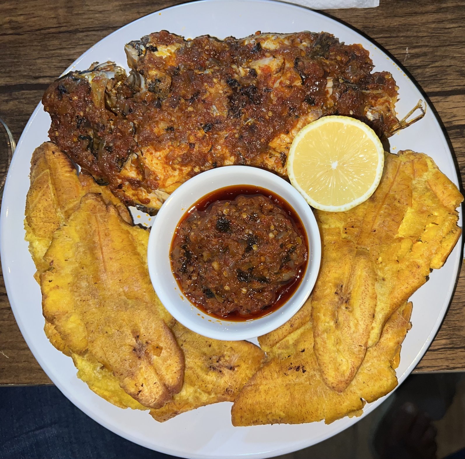 PRESSED PLANTAIN & GRILLED/PEPPERED FISH)
